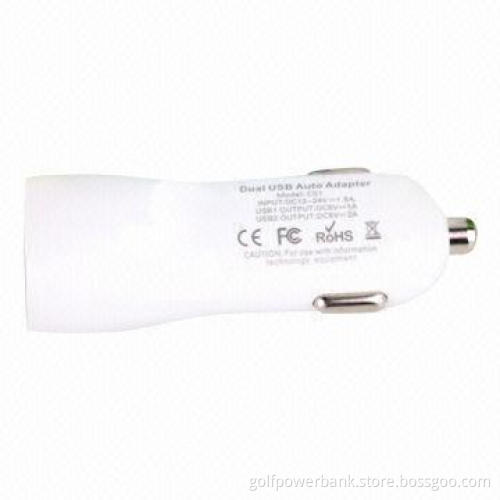 Double USB Car Chargers for iPad, Samsung, Tablet PCs with 2A Output, 12V Input Voltage